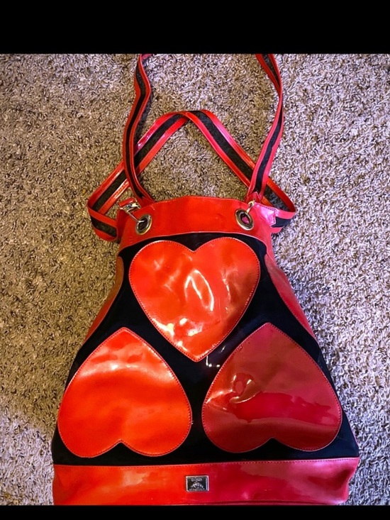 Moschino Handbags - Moschino Red and Black Patent Heart Tote